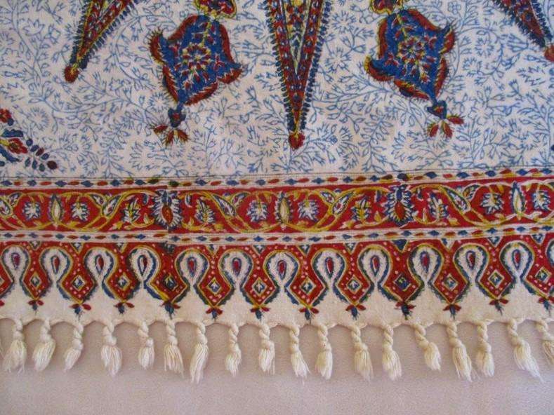 Large vintage hand blocked (natural dyed) Iranian Mostata Ghalamkar  cloth - signed