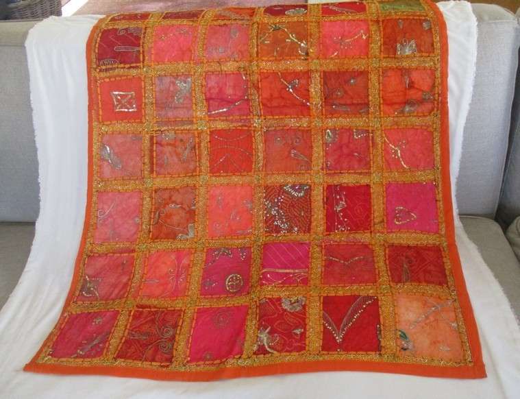 Two vintage ornate hand embroidered Indian/Thai wall hangings/cloths/couch backers