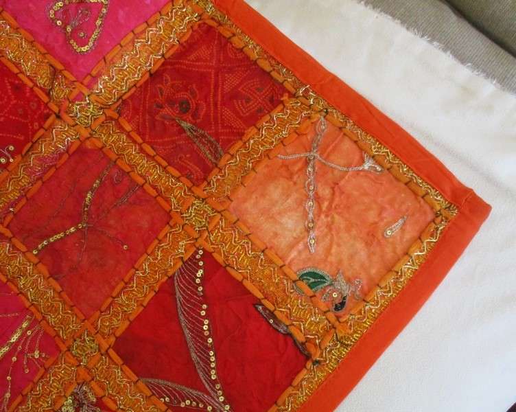 Two vintage ornate hand embroidered Indian/Thai wall hangings/cloths/couch backers