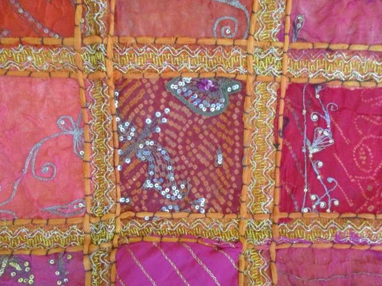 Two vintage ornate hand embroidered Indian/Thai wall hangings/cloths/couch backers