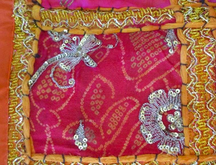 Two vintage ornate hand embroidered Indian/Thai wall hangings/cloths/couch backers