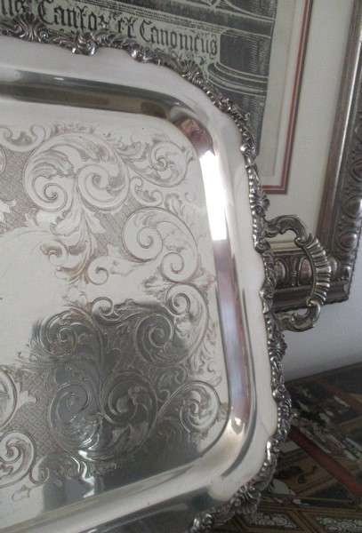 Large, vintage Marlboro, Canada Old English Reproduction footed silver plated serving tray