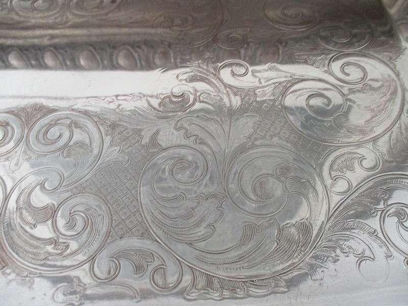 Large, vintage Marlboro, Canada Old English Reproduction footed silver plated serving tray