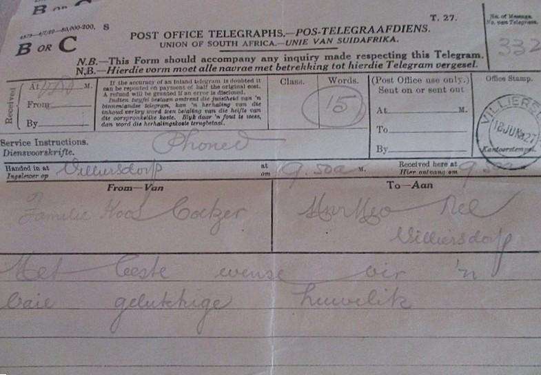 Nostalgic ephemera nearly 100 years old- a wedding in 1927 - photos, telegrams, post card and a will