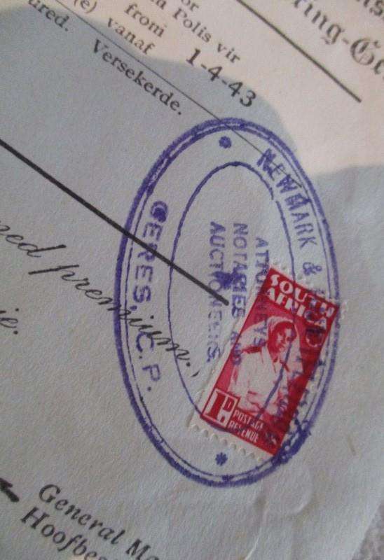 Batch of 22 Assurance company receipts all with Union of South Africa 1d stamps