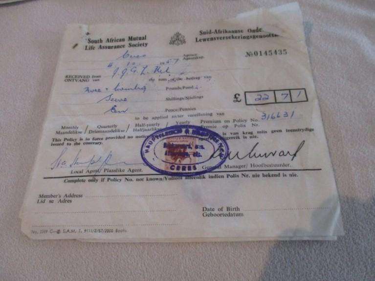 Batch of 22 Assurance company receipts all with Union of South Africa 1d stamps