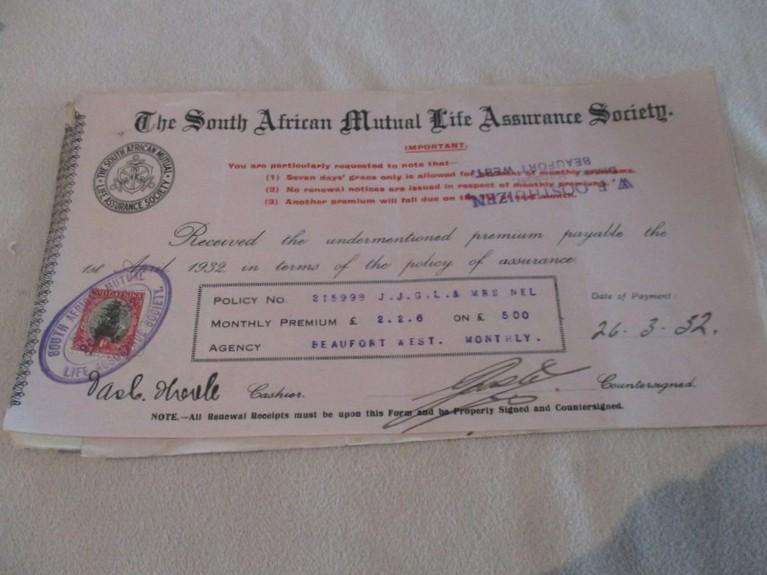 Batch of 22 Assurance company receipts all with Union of South Africa 1d stamps