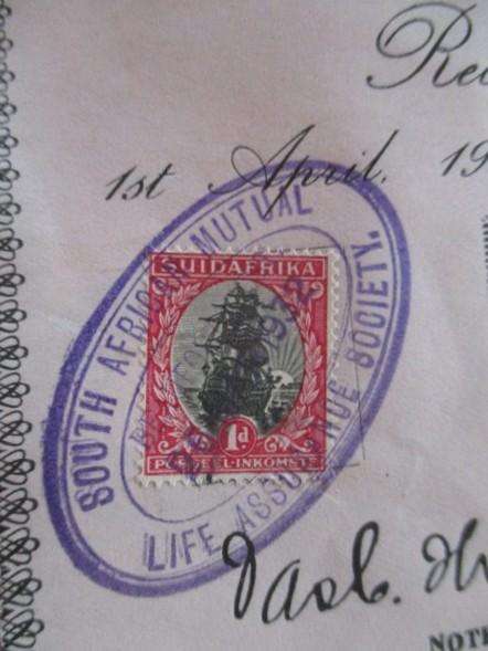 Batch of 22 Assurance company receipts all with Union of South Africa 1d stamps