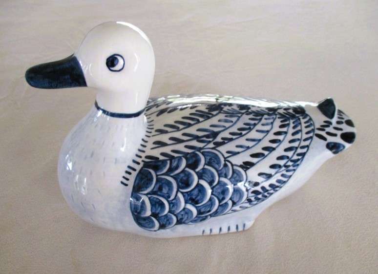Two stunning large blue and white porcelain ducks