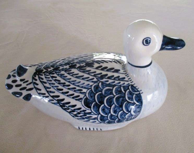 Two stunning large blue and white porcelain ducks