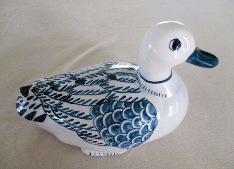 Two stunning large blue and white porcelain ducks