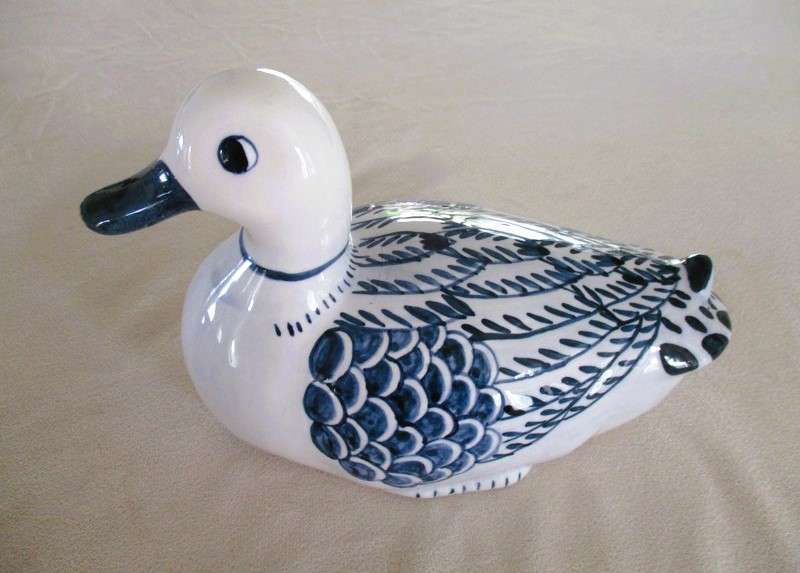 Two stunning large blue and white porcelain ducks