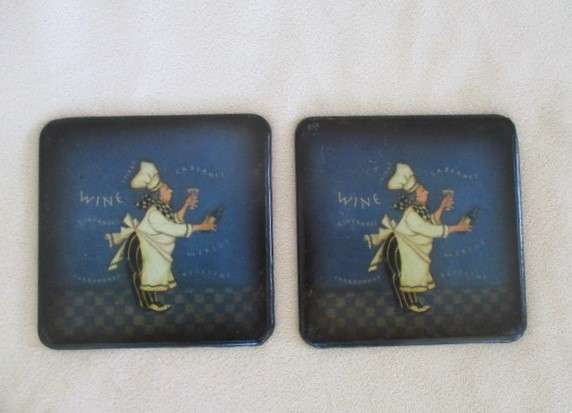 A set of six charming Chef coasters in holder