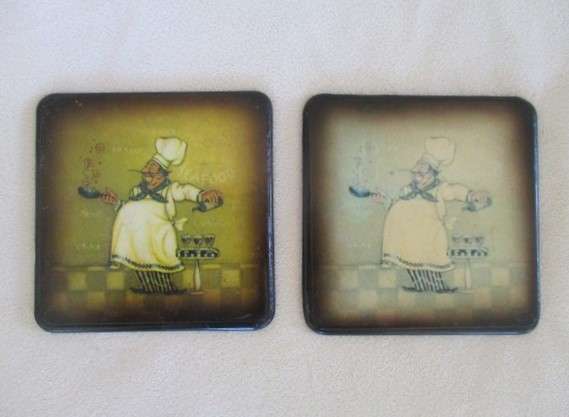 A set of six charming Chef coasters in holder