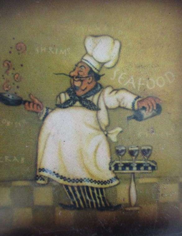 A set of six charming Chef coasters in holder