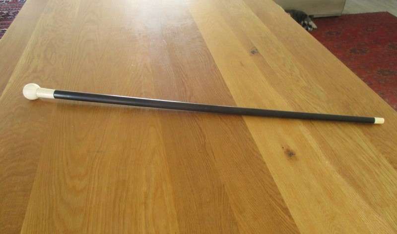 Vintage ebony walking stick with bone handle and tip