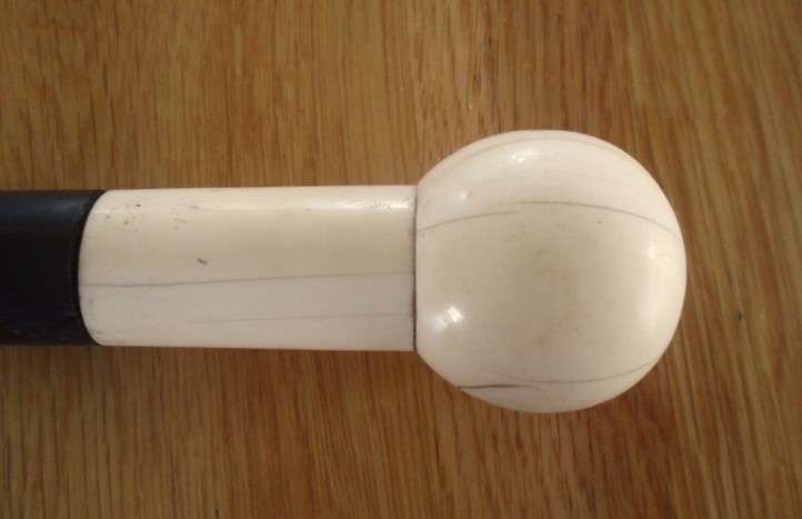 Vintage ebony walking stick with bone handle and tip