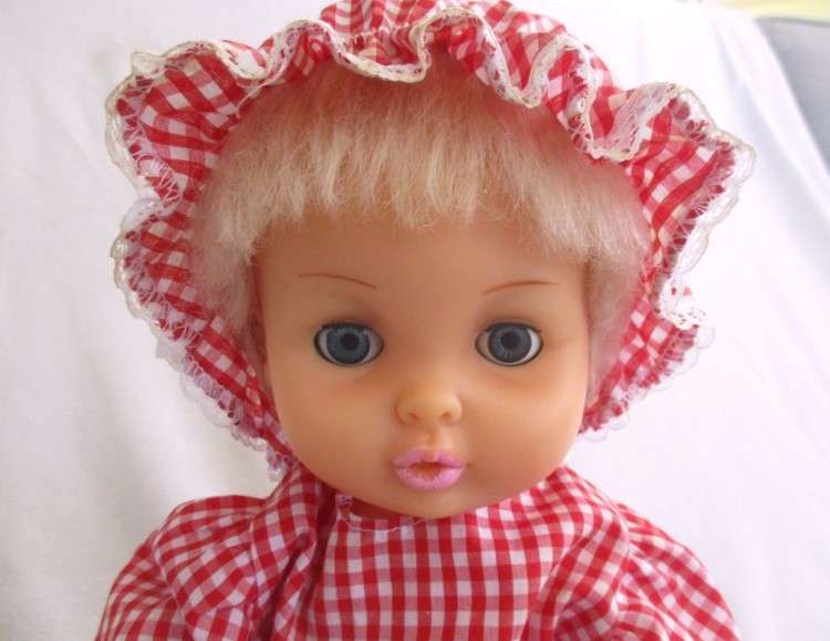 Pretty vintage First Love Baby Love drink and wet doll in pretty outfit