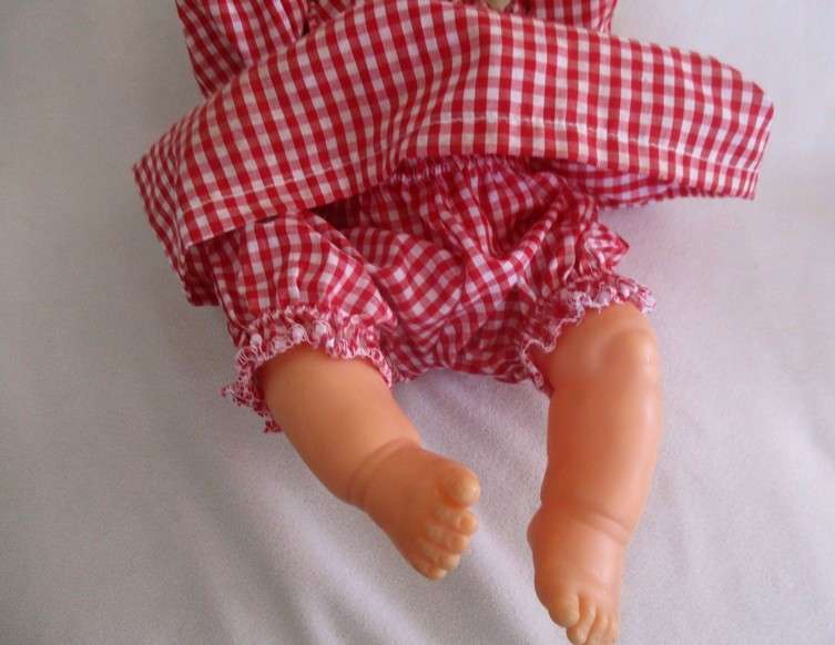 Pretty vintage First Love Baby Love drink and wet doll in pretty outfit