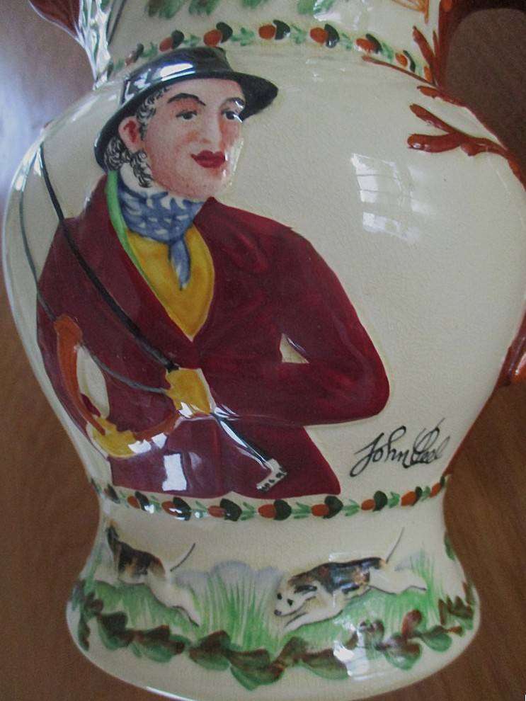 Large vintage Crown Devon Fieldings John Peel Jug in great condition with fox handle