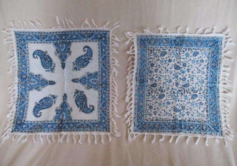Two beautiful square hand blocked (natural dyed) Iranian Ghalamkar Tale cloths - paisley & floral