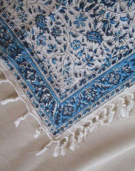 Two beautiful square hand blocked (natural dyed) Iranian Ghalamkar Tale cloths - paisley & floral