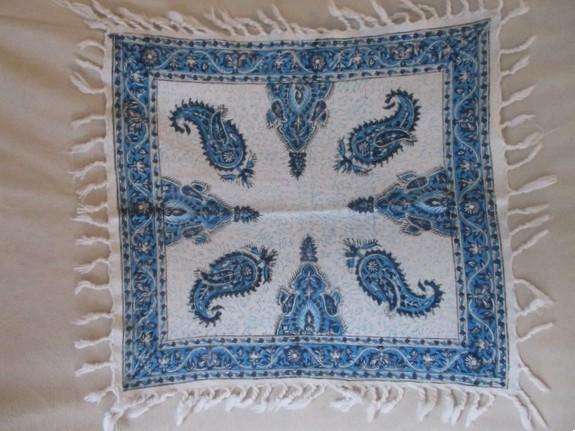 Two beautiful square hand blocked (natural dyed) Iranian Ghalamkar Tale cloths - paisley & floral