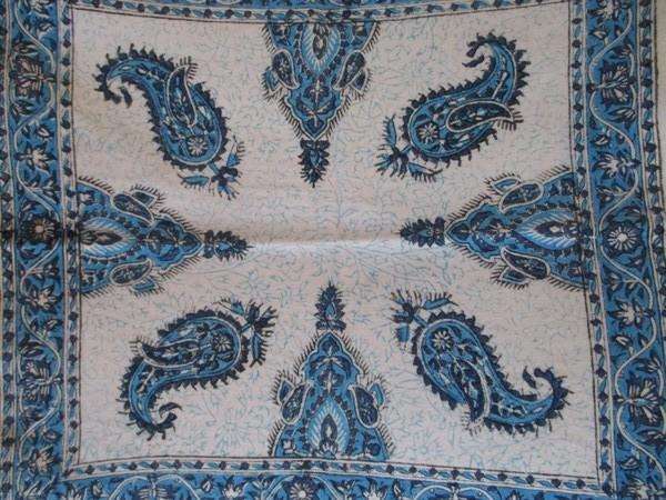 Two beautiful square hand blocked (natural dyed) Iranian Ghalamkar Tale cloths - paisley & floral