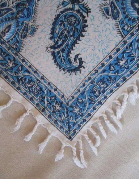 Two beautiful square hand blocked (natural dyed) Iranian Ghalamkar Tale cloths - paisley & floral