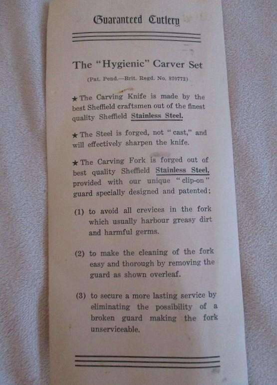 Circa 1920's to 40's Antique/vintage Harris Miller & Co forged (not cast)carving set in box