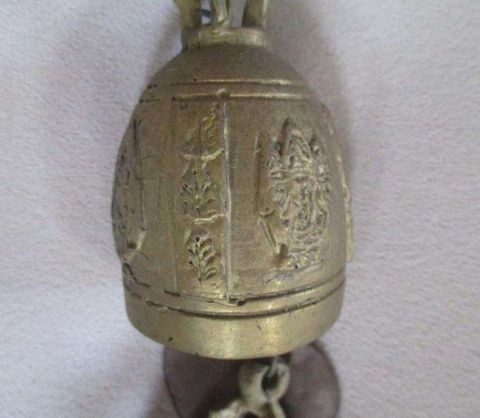 Special find!!  Vintage/antique hand cast Indian brass bell windchimes - carved with Hindu deities