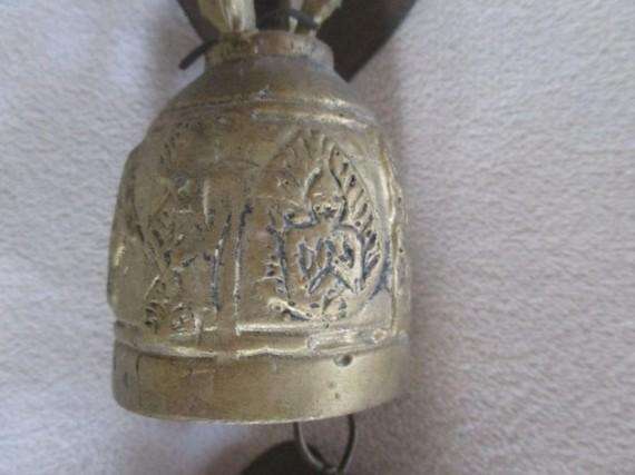 Special find!!  Vintage/antique hand cast Indian brass bell windchimes - carved with Hindu deities
