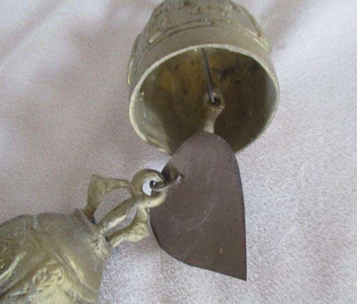 Special find!!  Vintage/antique hand cast Indian brass bell windchimes - carved with Hindu deities