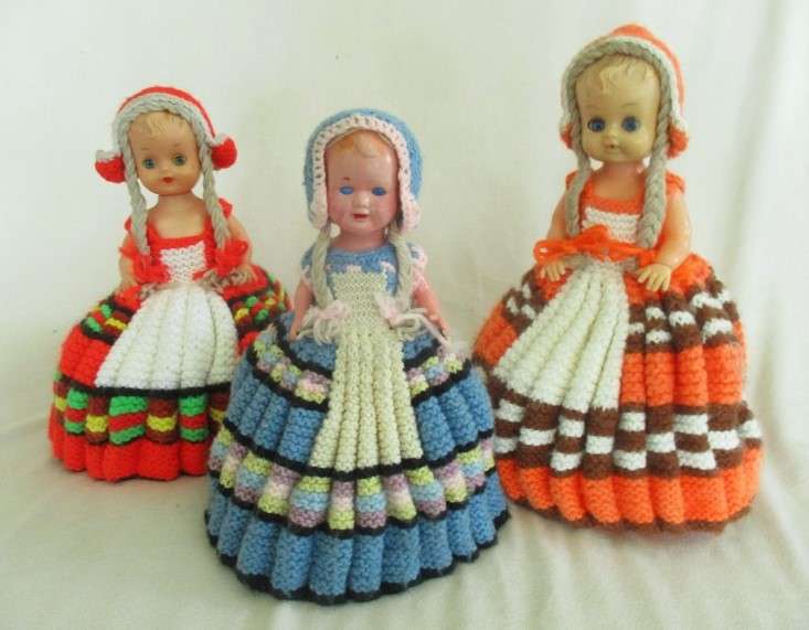 For Annalie only - From Granny's day - three vintage hand knitted half doll tea cosies