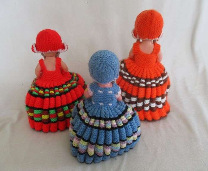 For Annalie only - From Granny's day - three vintage hand knitted half doll tea cosies