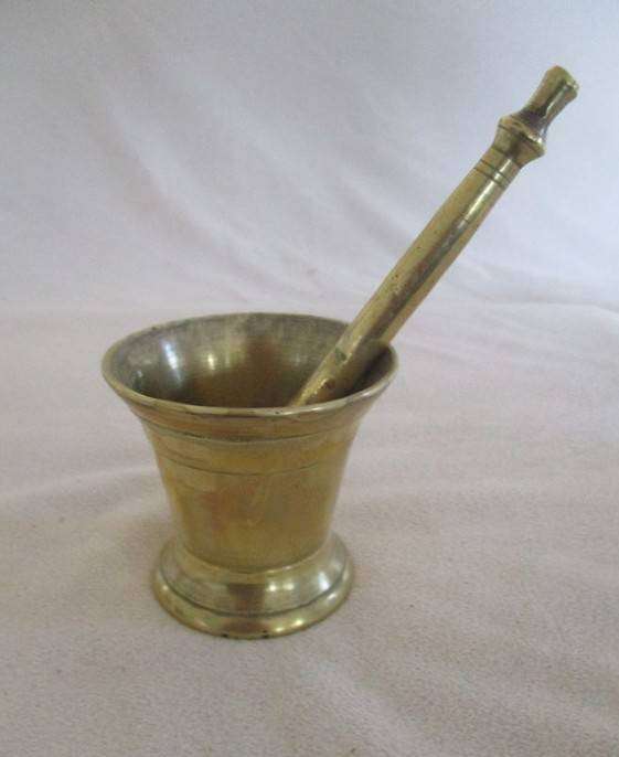 Two vintage genuine apothecary brass mortars and pestles