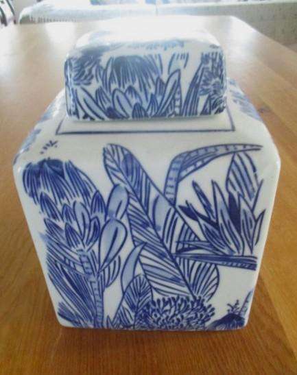 A very large modern blue and white Chinese ginger/storage jar - unusual square design