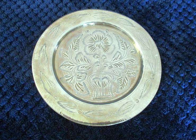 Two beautifully etched Indian brass wall plaques