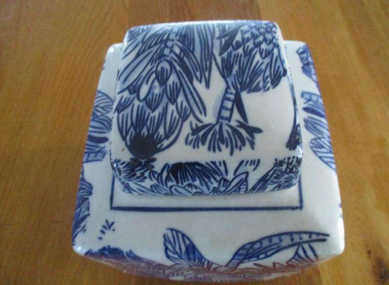 A very large modern blue and white Chinese ginger/storage jar - unusual square design
