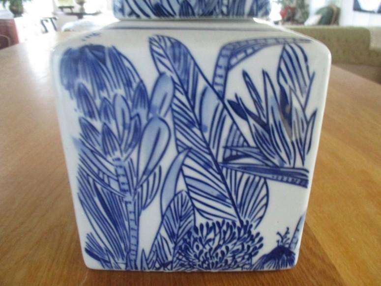 A very large modern blue and white Chinese ginger/storage jar - unusual square design