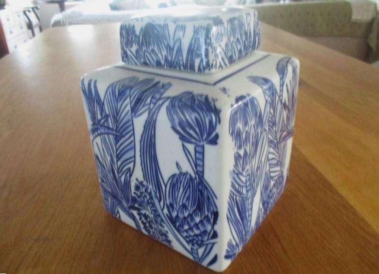 A very large modern blue and white Chinese ginger/storage jar - unusual square design