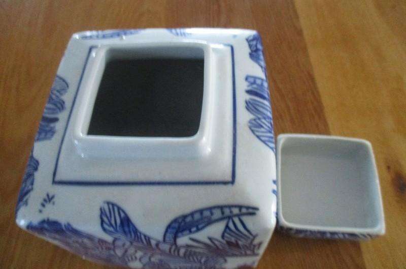 A very large modern blue and white Chinese ginger/storage jar - unusual square design