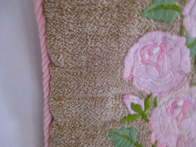 Lovely vintage cushion with hand embroidered pink roses