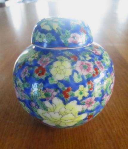 Two small vintage Chinese Famille Verte lidded ginger jars (one signed)