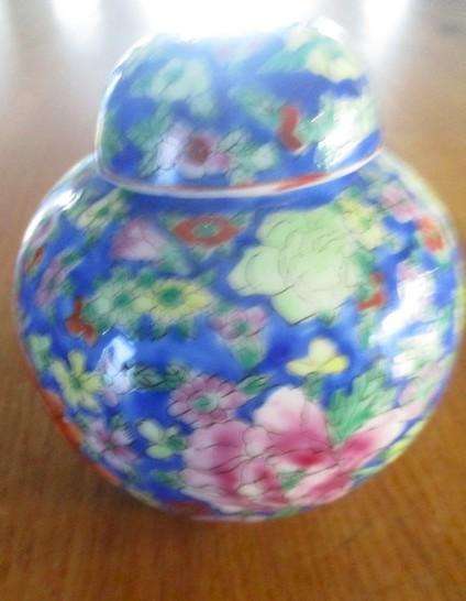 Two small vintage Chinese Famille Verte lidded ginger jars (one signed)