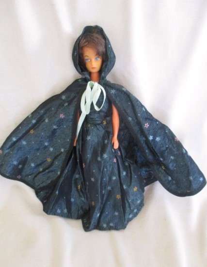 Collectable vintage 1960's Barbie clone doll made in Hong Kong in gorgeous dress and cape