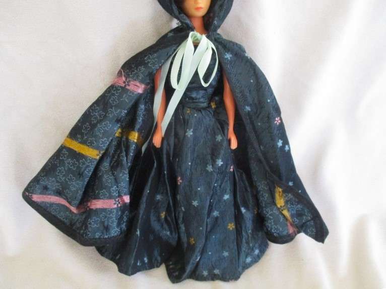 Collectable vintage 1960's Barbie clone doll made in Hong Kong in gorgeous dress and cape