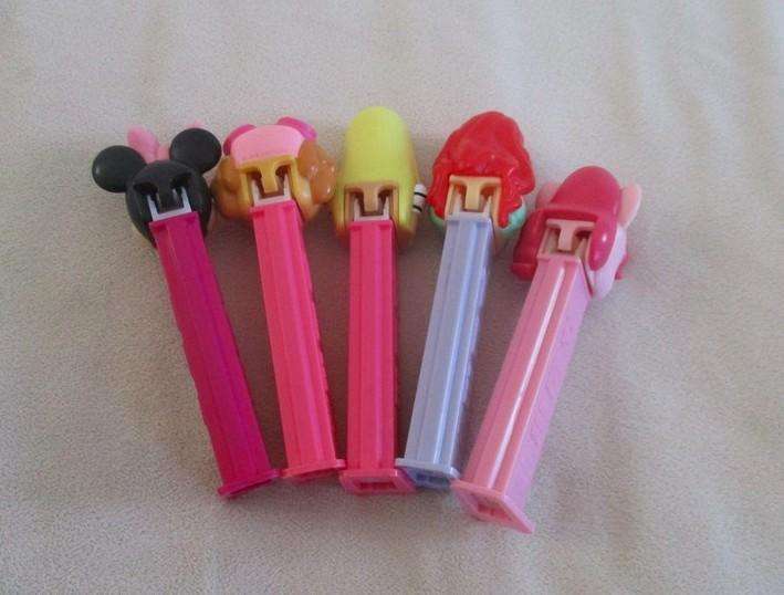 Five collectable Pez dispensers - Barbie, Minnie Mouse, Princess Ariel,MLP and Skye Paw Patrol