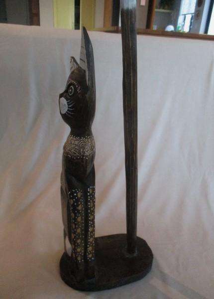 Large decorative wooden cat kitchen paper towel/toilet roll holder