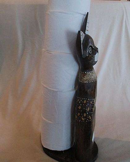 Large decorative wooden cat kitchen paper towel/toilet roll holder